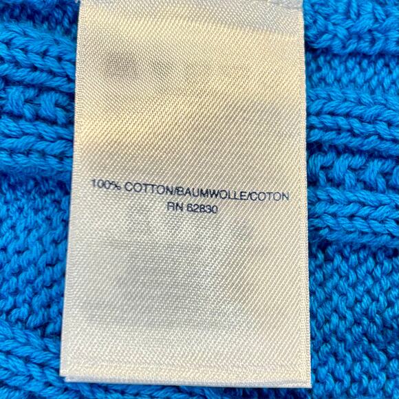 Lands' End Cotton Cable Knit Crewneck Sweater Bright Blue Preppy winter, Size M - Picture 7 of 7